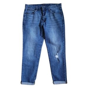SZ28 GAP Best Girlfriend Women's Cropped Jeans Light Distressing Medium Blue